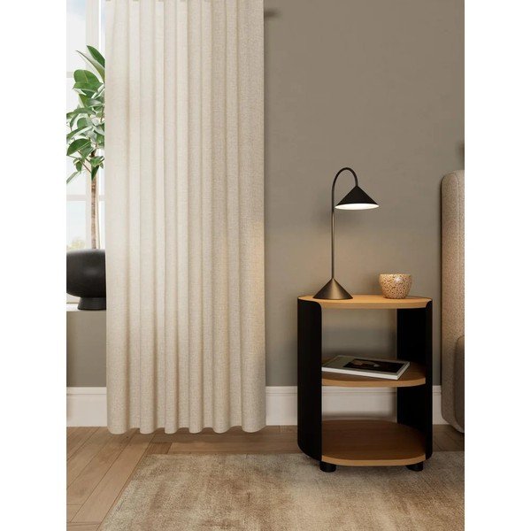Noptieră neagră/în culoare naturală cu rafturi cu aspect de lemn de stejar Bowen – Actona-image-2
