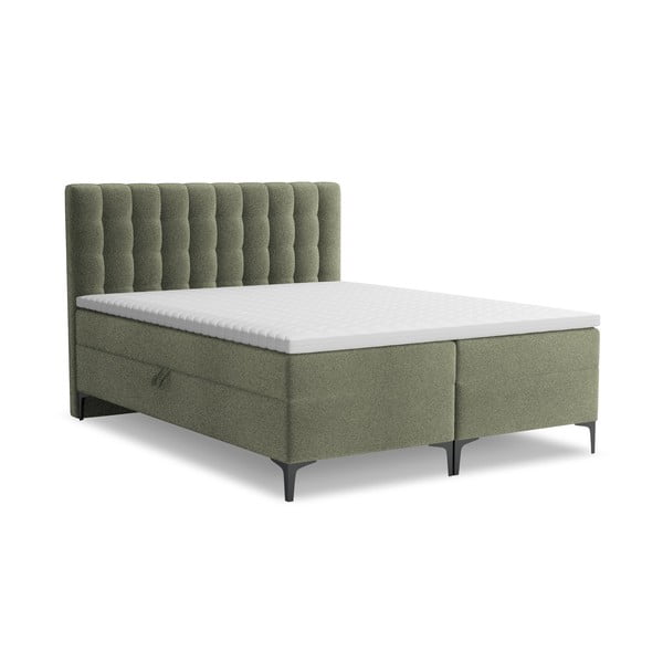 Pat boxspring verde cu spațiu de depozitare 180x200 cm Puhala – Makamii