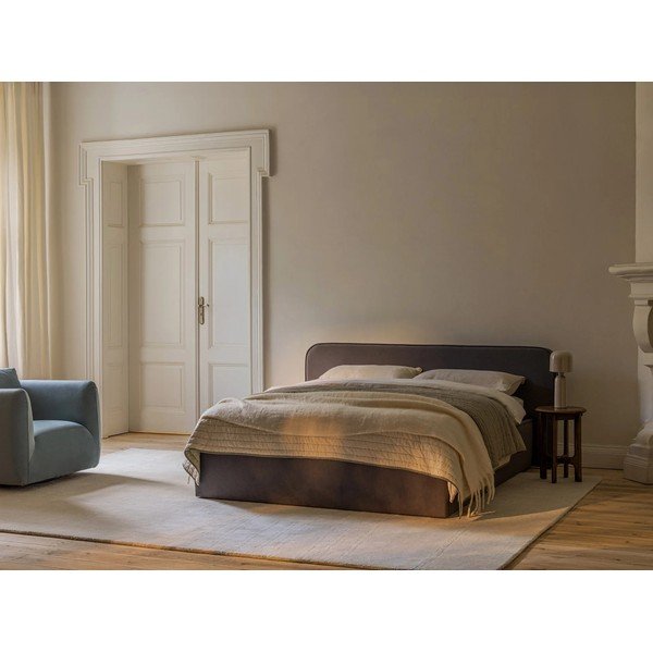 Pat matrimonial negru tapițat cu spațiu de depozitare cu somieră 160x200 cm Elizabeth – Micadoni -image-1