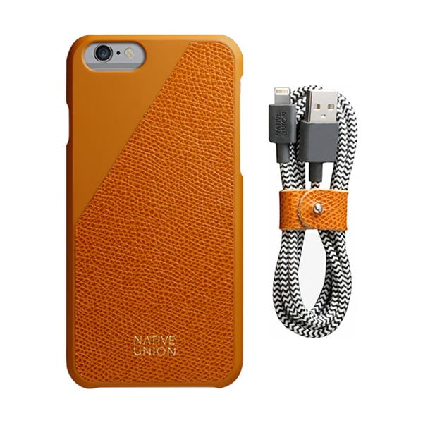 Set husă din piele și cablu încărcare pentru iPhone 6 și 6S Plus Native Union Clic Leather Belt, portocaliu