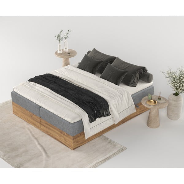 Pat boxspring gri/în culoare naturală cu spațiu de depozitare 160x200 cm Faro – Maison de Rêve-image-3