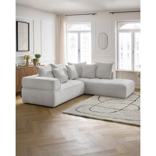 Colțar gri deschis cu tapițerie din chenille (cu colț pe partea dreaptă/în formă de ”L”) Whesley – Bobochic Paris-image-1