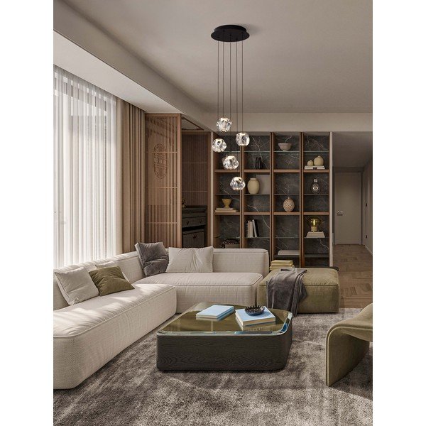 Lustră negru-mat LED cu intensitate reglabilă din metal cu abajur din sticlă acrilică ø 30 cm Ifos – Nova Luce-image-1