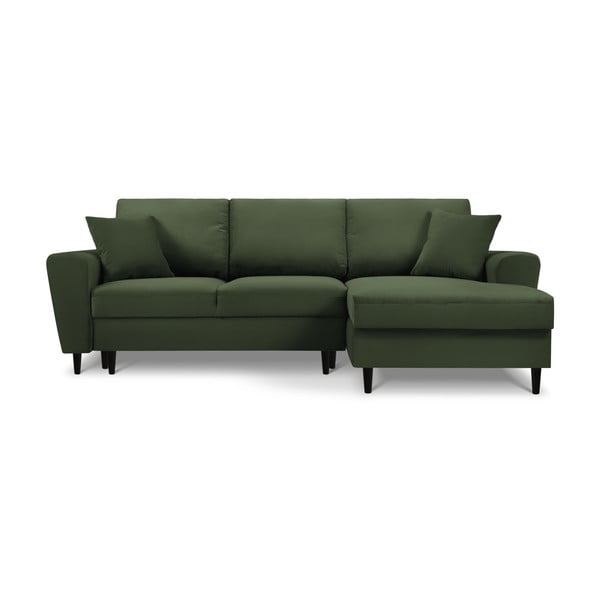 Colțar verde extensibil, cu spațiu de depozitare cu tapițerie din catifea reiată  (cu colț pe partea dreaptă, cu șezlong) Kyoto – Cosmopolitan Design