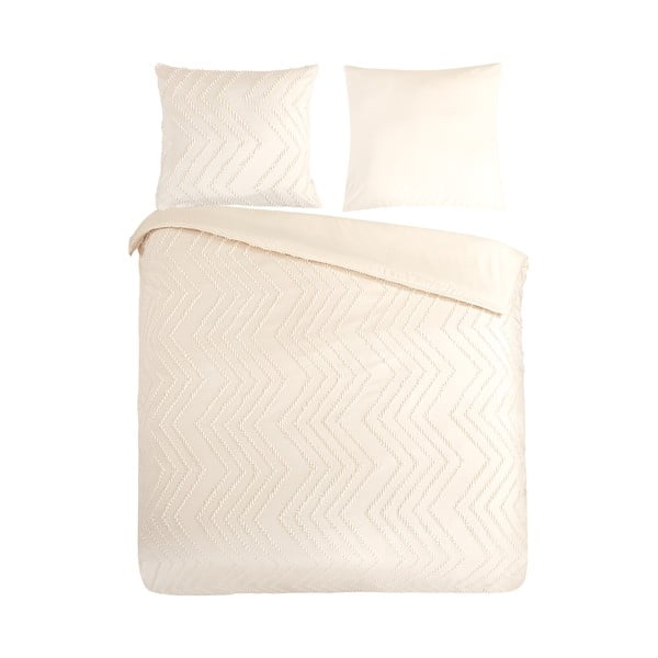 Lenjerie de pat crem din microfibră pentru pat dublu/extinsă 200x220 cm Pure Zigzag – Good Morning