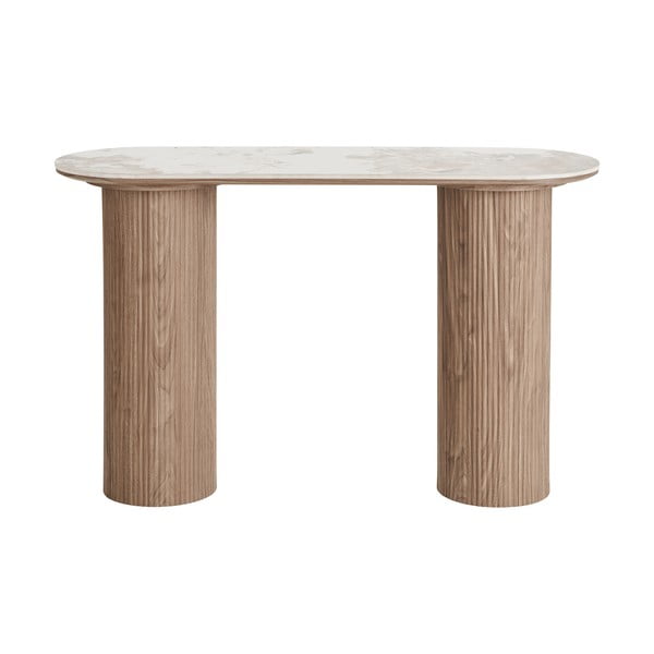 Masă consolă bej/în culoare naturală cu blat cu aspect de marmură 40x120 cm Athens – House Nordic-image-2