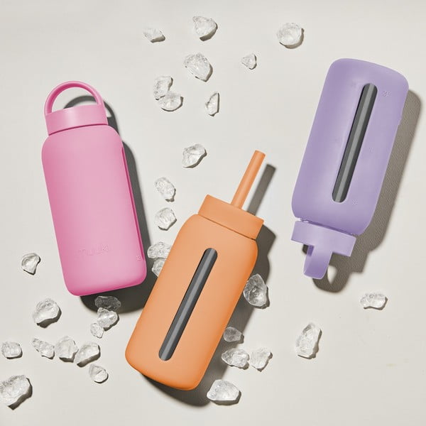 Pai de băut cu perie de curățare/cu capac inclus din silicon Tropical Papaya – Muuki-image-2