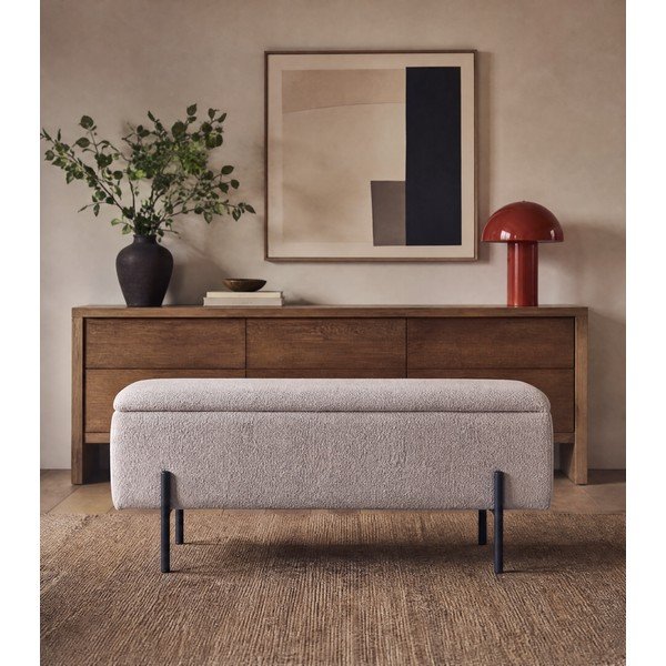 Bancă bej cu tapițerie din stofă bouclé Watford – House Nordic-image-3