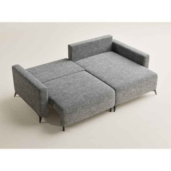 Colțar gri extensibil/cu spațiu de depozitare cu tapițerie din chenille (cu colț pe partea dreaptă/cu șezlong) Leon – Maison de Rêve-image-3