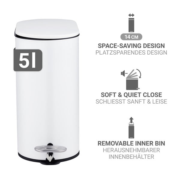 Coș de gunoi alb mat cu pedală din oțel 5 l Collungo – Wenko-image-2