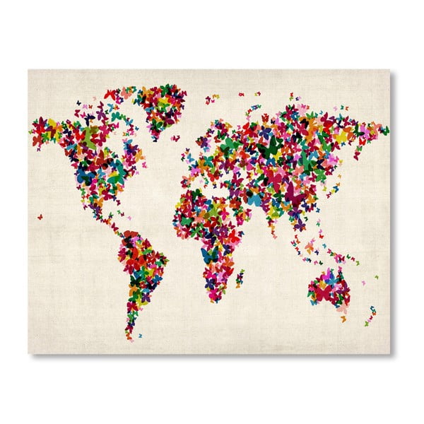 Poster cu harta lumii Americanflat Butterfly, 60 x 42 cm, multicolor