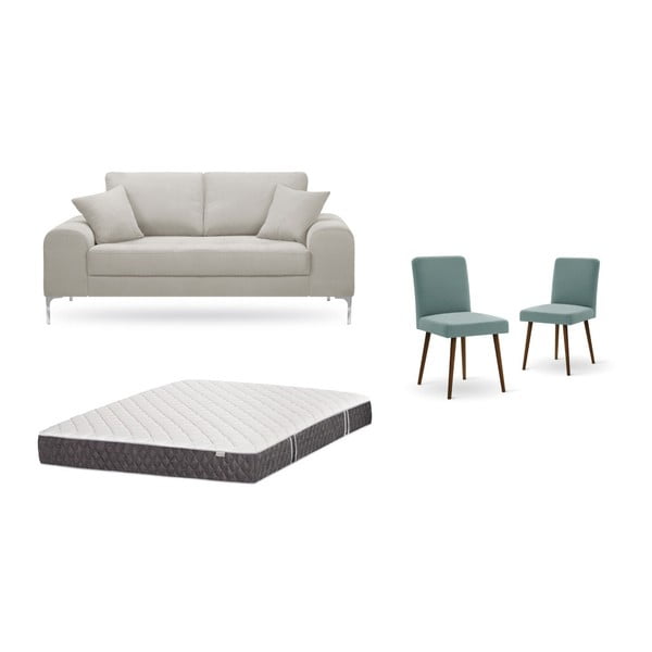 Set canapea crem, 2 scaune gri-verde, o saltea 140 x 200 cm Home Essentials