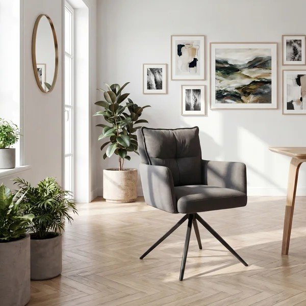 Scaune de dining gri-antracit cu cotiere 2 buc. din material textil Jonas – Støraa-image-2