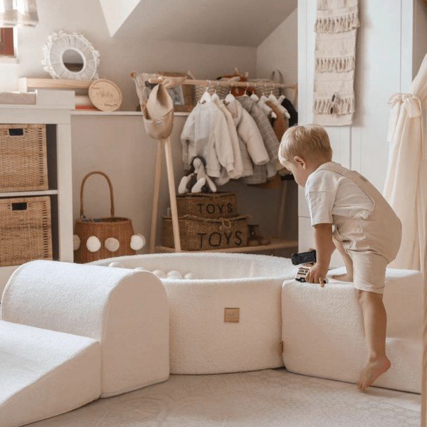 Teren de joacă din spumă alb 3 buc. din material bouclé înălțime 30 cm 225x90 cm – Meowbaby-image-1