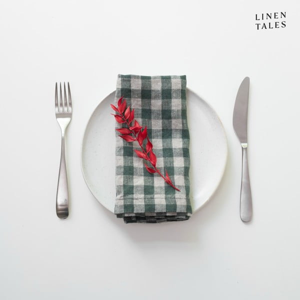 Șervețele 2 buc. din in 40x40 cm Forest Green Gingham – Linen Tales