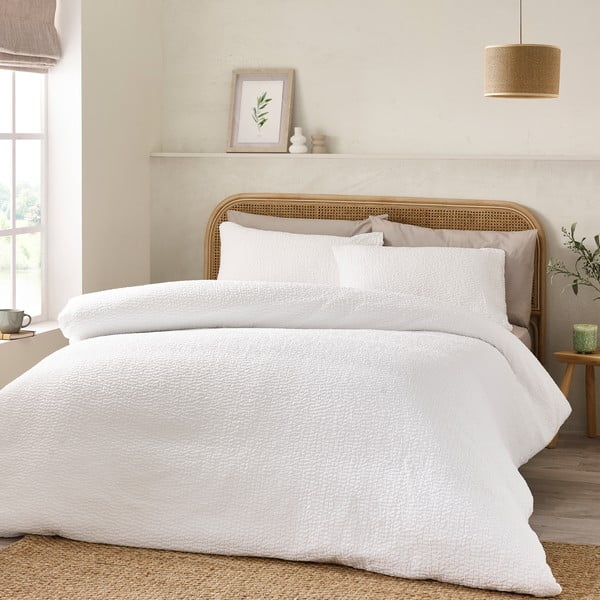Lenjerie de pat albă din țesătură crep pentru pat dublu, extinsă 230x220 cm Crinkle Seersucker – Catherine Lansfield-image-1
