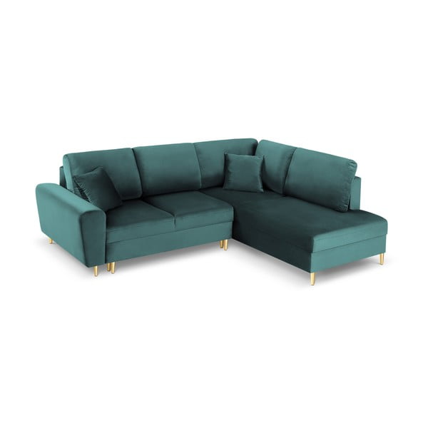 Colțar petrol extensibil, cu spațiu de depozitare cu tapițerie din catifea (cu colț pe partea dreaptă, în formă de ”L”) Kyoto – Cosmopolitan Design-image-1