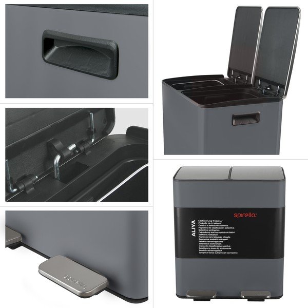 Coș de gunoi gri închis pentru reciclare/cu pedală 2x20 l din oțel   Aliya – Spirella-image-2