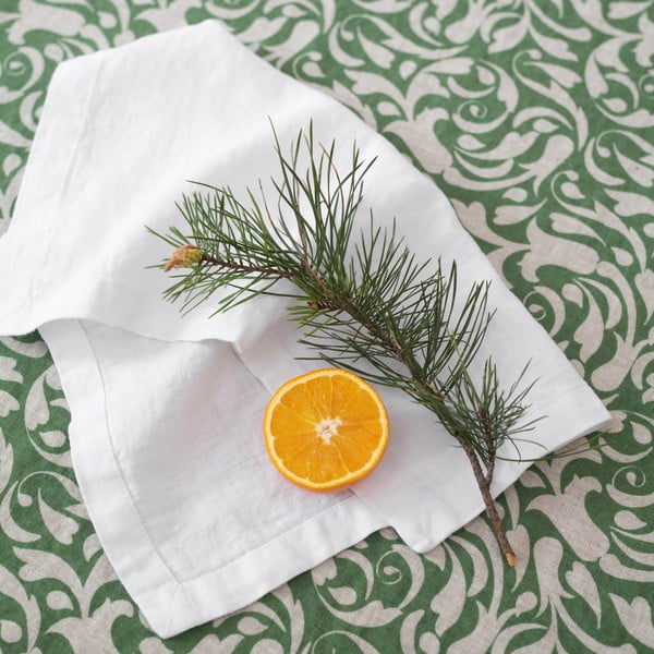 Napron de masă din in 40x150 cm Evergreen Damask – Linen Tales-image-1