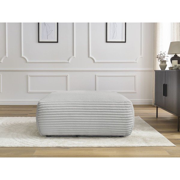 Taburet gri deschis cu tapițerie din catifea reiată Lucien – Bobochic Paris-image-1