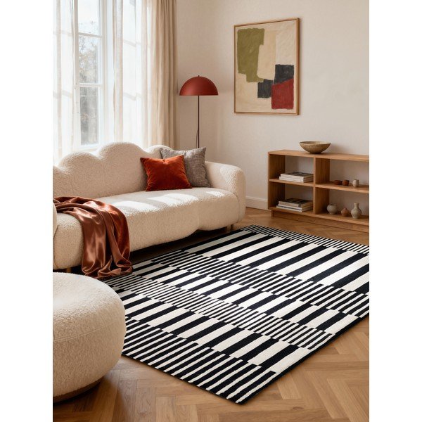 Covor alb-negru țesut manual din lână 120x180 cm Stryve Pulse – Elle Decoration-image-1