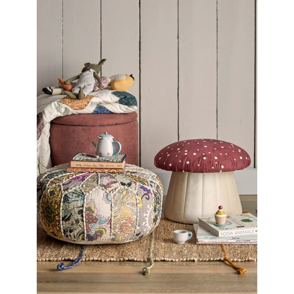 Puf pentru copii roșu/alb cu tapițerie din catifea Lue - Bloomingville Mini-image-4