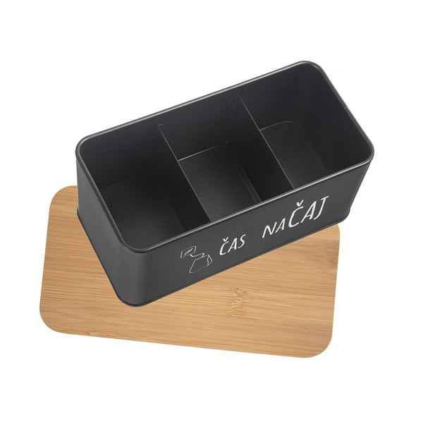 Cutie pentru ceai neagră/în culoare naturală din metal – Orion-image-3