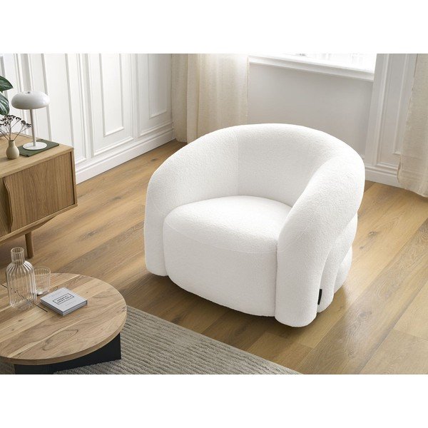 Fotoliu alb pivotant cu tapițerie din țesătură bouclé Elina – Bobochic Paris-image-1