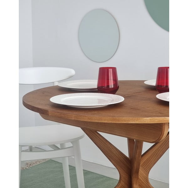 Masă de dining rotundă extensibilă cu aspect de lemn de stejar cu blat suplimentar ø 90 cm Jubi – Ragaba-image-4