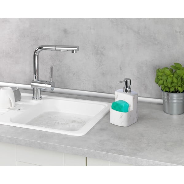 Dozator din ceramică pentru detergent vase Wenko Festival Marble, 380 ml, alb-image-1