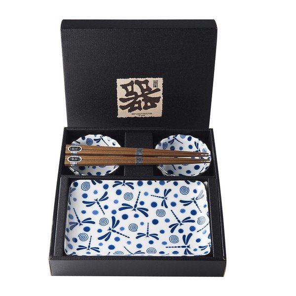 Set 6 farfurii de sushi din ceramică MIJ Blue Dragonfly, albastru-alb-image-3