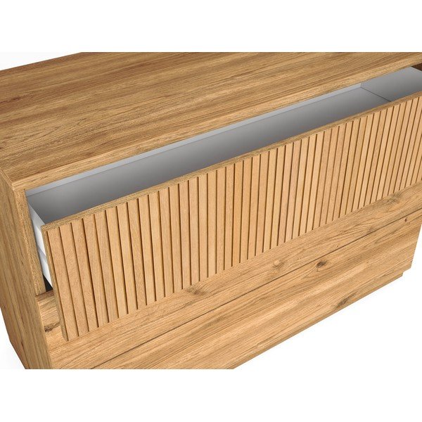 Comodă joasă cu aspect de lemn de stejar 100x72 cm Rayana – Marckeric-image-2