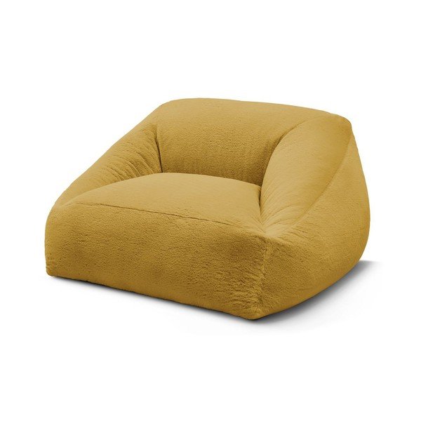 Fotoliu bean bag galben cu tapițerie din blană artificială Lilibet – Bobochic Paris