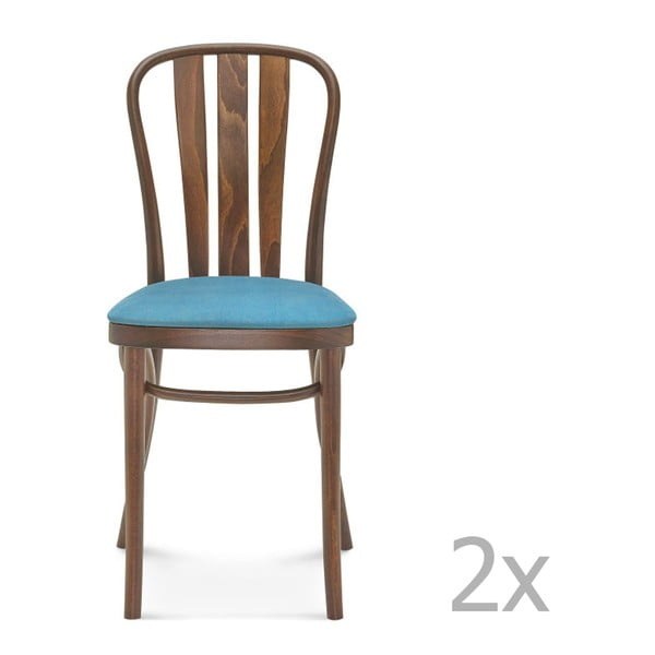 Set 2 scaune de lemn cu perne albastre Fameg Jorgen