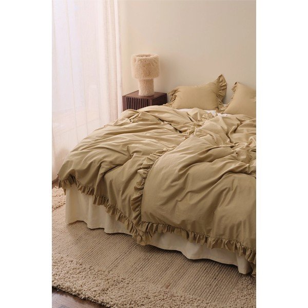 Lenjerie de pat verde-deschis/kaki din bumbac satinat pentru pat de o persoană 150x210 cm Gloria – Ellos Home-image-1