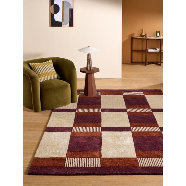Covor burgundy/crem țesut manual din fibre reciclate 160x230 cm Franka – MADE-image-1