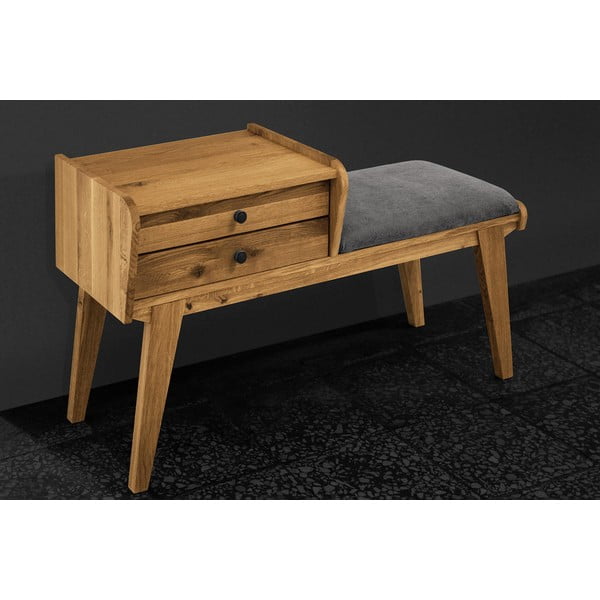 Bancă cu sertare din lemn de stejar cu șezut gri deschis Retro - The Beds-image-3