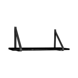 Raft din lemn cu suport din piele Casa Nordic Forno, 80 x 20 cm, negru