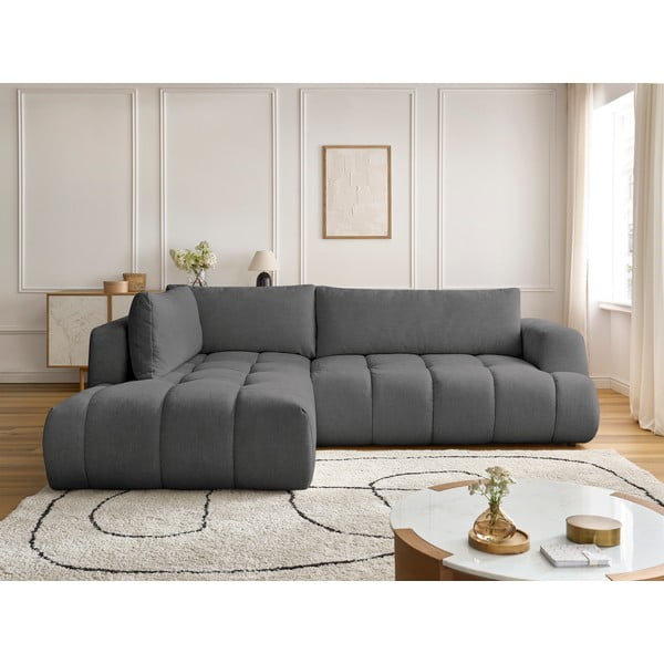 Colțar gri închis extensibil/cu spațiu de depozitare (cu colț pe partea stângă/în formă de ”L”) Fuji – Bobochic Paris-image-1