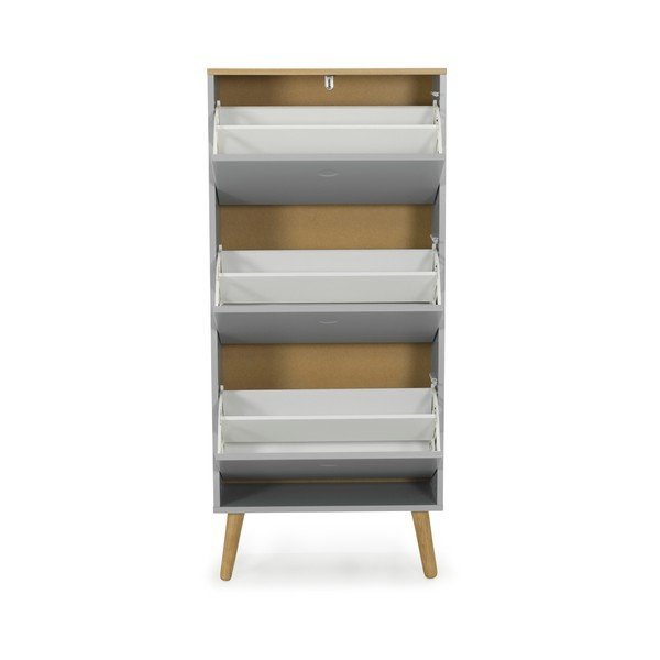 Pantofar cu detalii în decor de stejar și 3 compartimente Tenzo Dot, gri-image-2