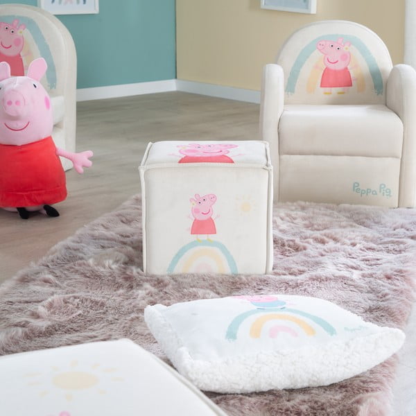 Puf de copii alb cu tapițerie din catifea Peppa Pig – Roba-image-3