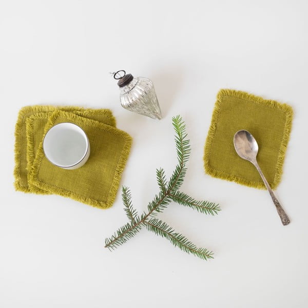 Set 4 suporturi pentru pahare din in Linen Tales Classic, 10 x 10 cm, verde-image-1