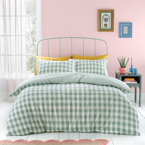 Lenjerie de pat verde pentru pat dublu 200x200 cm Seersucker Gingham Check – Catherine Lansfield