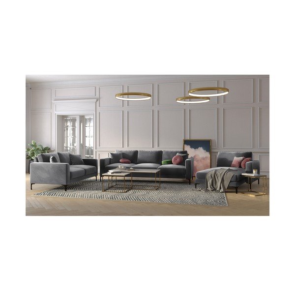 Canapea cu tapițerie din catifea Kooko Home Harmony, 158 cm, gri-image-4