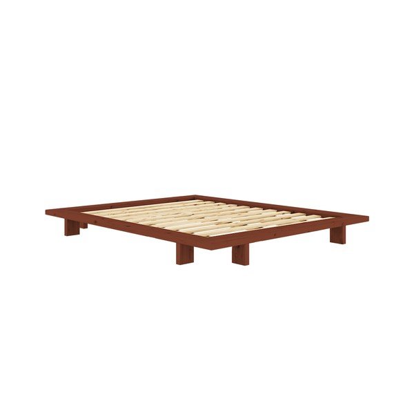 Pat matrimonial teracotă din lemn de pin fără tăblie cu somieră 140x200 cm Japan – Karup Design