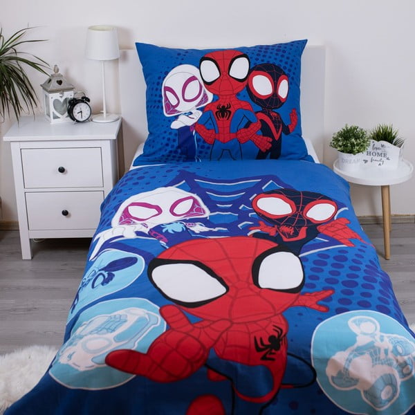 Lenjerie de pat pentru copii albastră din bumbac pentru pat de o persoană 140x200 cm Spidey – Jerry Fabrics-image-1