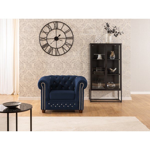 Fotoliu albastru chesterfield cu tapițerie din catifea York Blik – Ropez-image-1