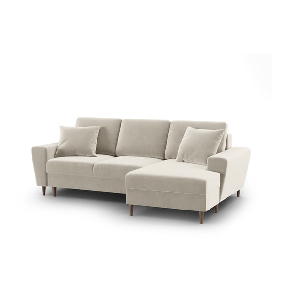 Colțar bej extensibil, cu spațiu de depozitare cu tapițerie din catifea (cu colț pe partea dreaptă, cu șezlong) Kyoto – Cosmopolitan Design-image-1