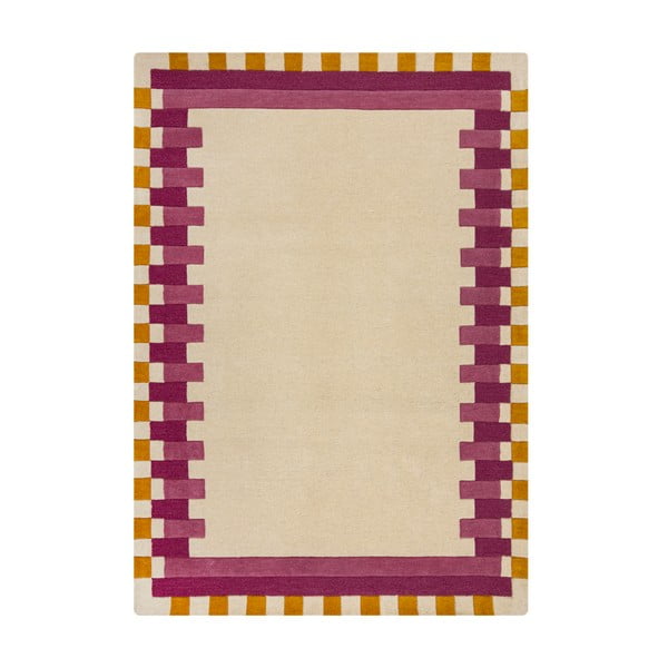 Covor galben/roz țesut manual din lână 160x230 cm Kai Wool Border – Flair Rugs
