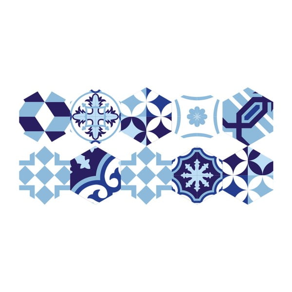 Set 10 autocolante de podea Ambiance Hexagons Emiliana Azul, 40 x 90 cm